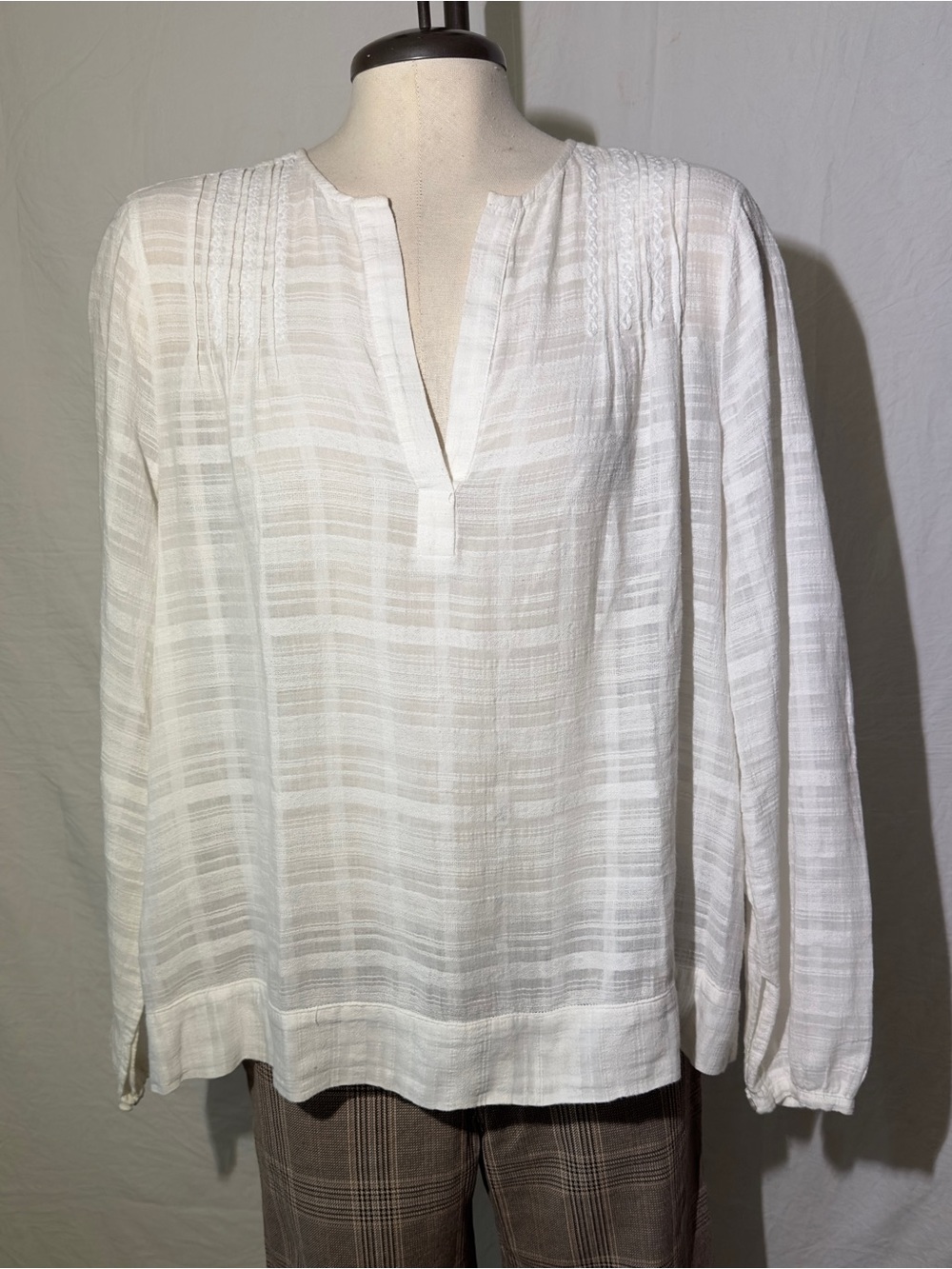 BCBGeneration White Textured Cotton Peasant Blouse Tunic Top Lg Boho